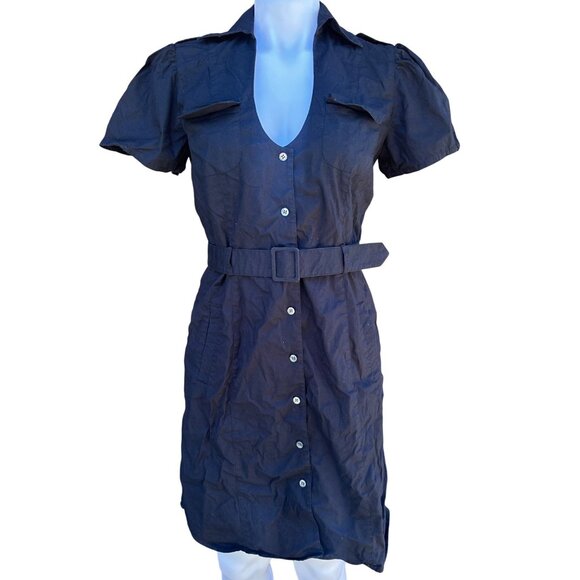 Kenneth Cole Reaction Black Button-Up Dress With Belt Size 2 - Picture 1 of 9